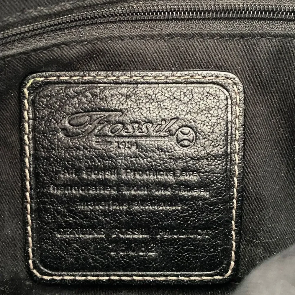 Fossil Y2K Black Leather Crossbody Bag Stitching Accent